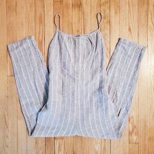 NWOT OffOn 100% Linen Summer Jumpsuit in Pink & Grey Stripes, Size Medium